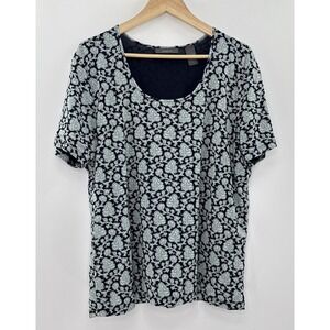 Liz Claiborne Plus‎ Size Navy Blue Floral Nylon Blouse Sz 2x Office Workwear